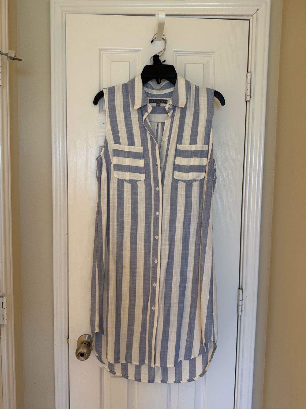 Sharagano Blue and White Striped Collared Shirt